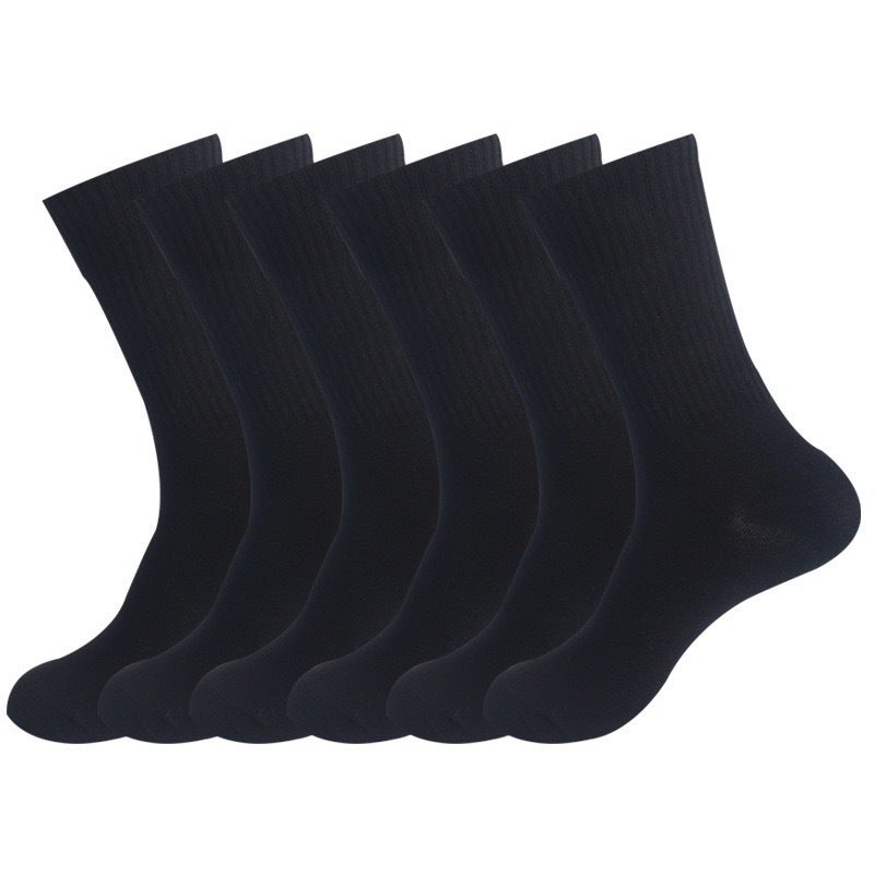 [6 Shuang A Set] Solid Color High Rubber Leg Socks Sports Socks Men And Women Black And White Training Crew Socks - Image 2